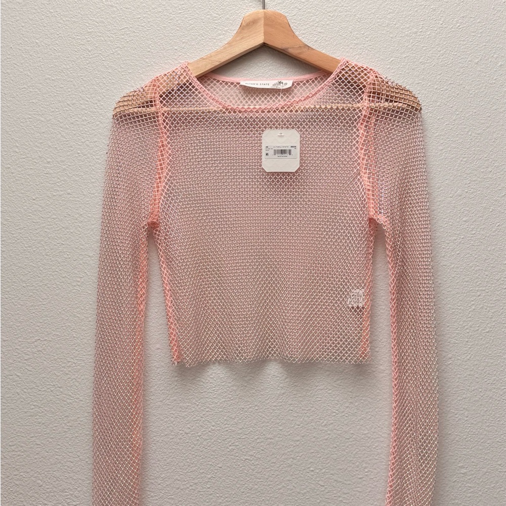 NWT Altar'd‎ State Pink Mesh Festival Sequined Blush Crop Top Y2K Glam
